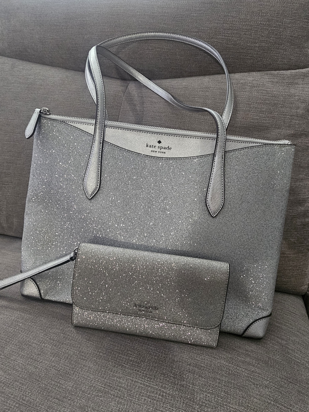 kate spade Silver Glitter Tote with Matching Wallet